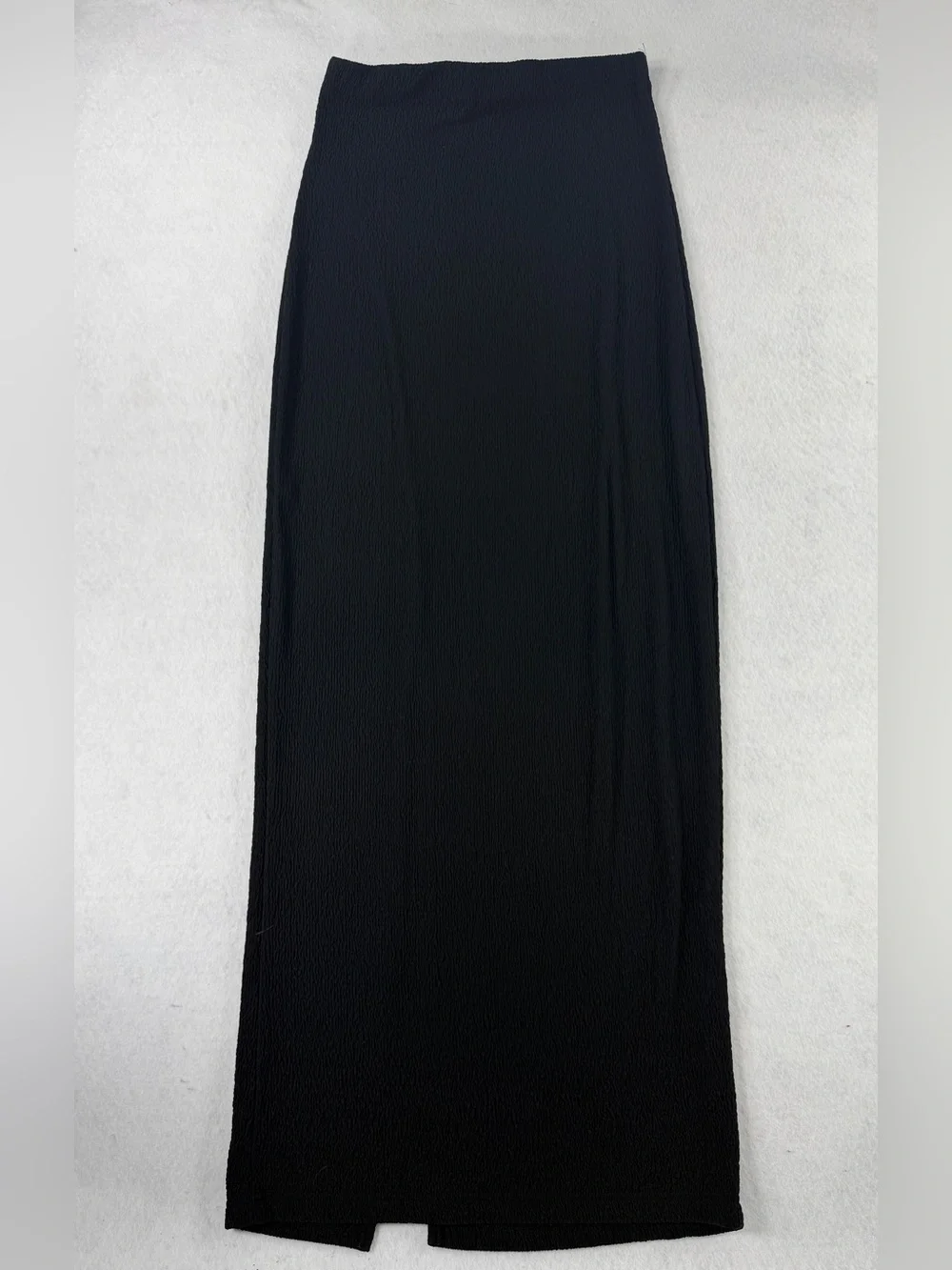 CRESCENT Maribel High Waist Textured Maxi Skirt Side Slit Black Small Pull on